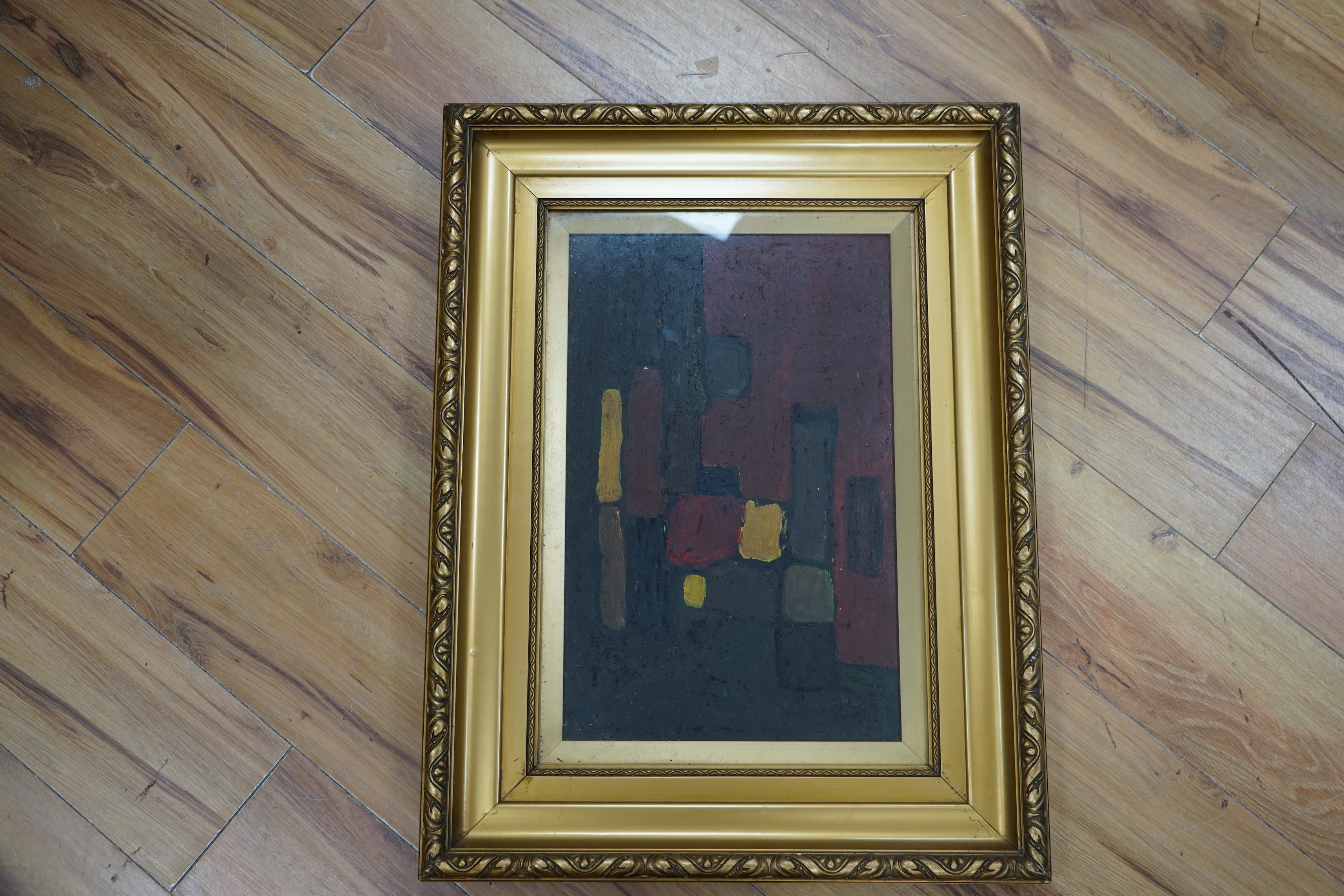 Impasto oil on board, abstract composition, geometric shapes, 45 x 29cm